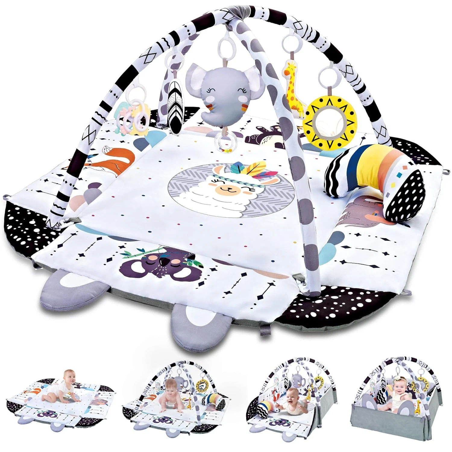Baby Gym Play Mat, 8-In-1 Tummy Time Mat & Activity Gym, Washable Ball Pit, Infa
