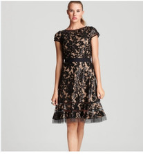 Tadashi Shoji Dress Womens 8 Black Lace Overlay Midi Cocktail 2013 Archive $408