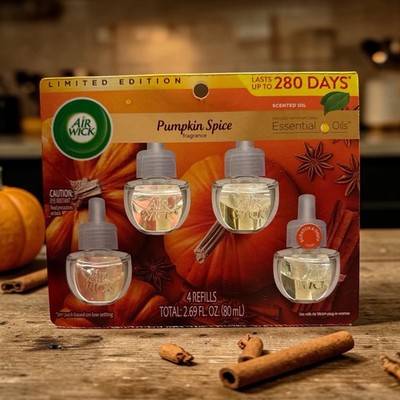 Air Wick Pumpkin Spice Essential Oil Scented Oil Refills 4 Pack 2.69 fl oz