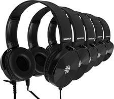 Classroom Headphones Bulk 5 Pack, Student on Ear Color Varieties, Comfy Swivel E