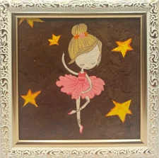 Original oil painting Ballerina naive painting 4x4 inches Signed Framed