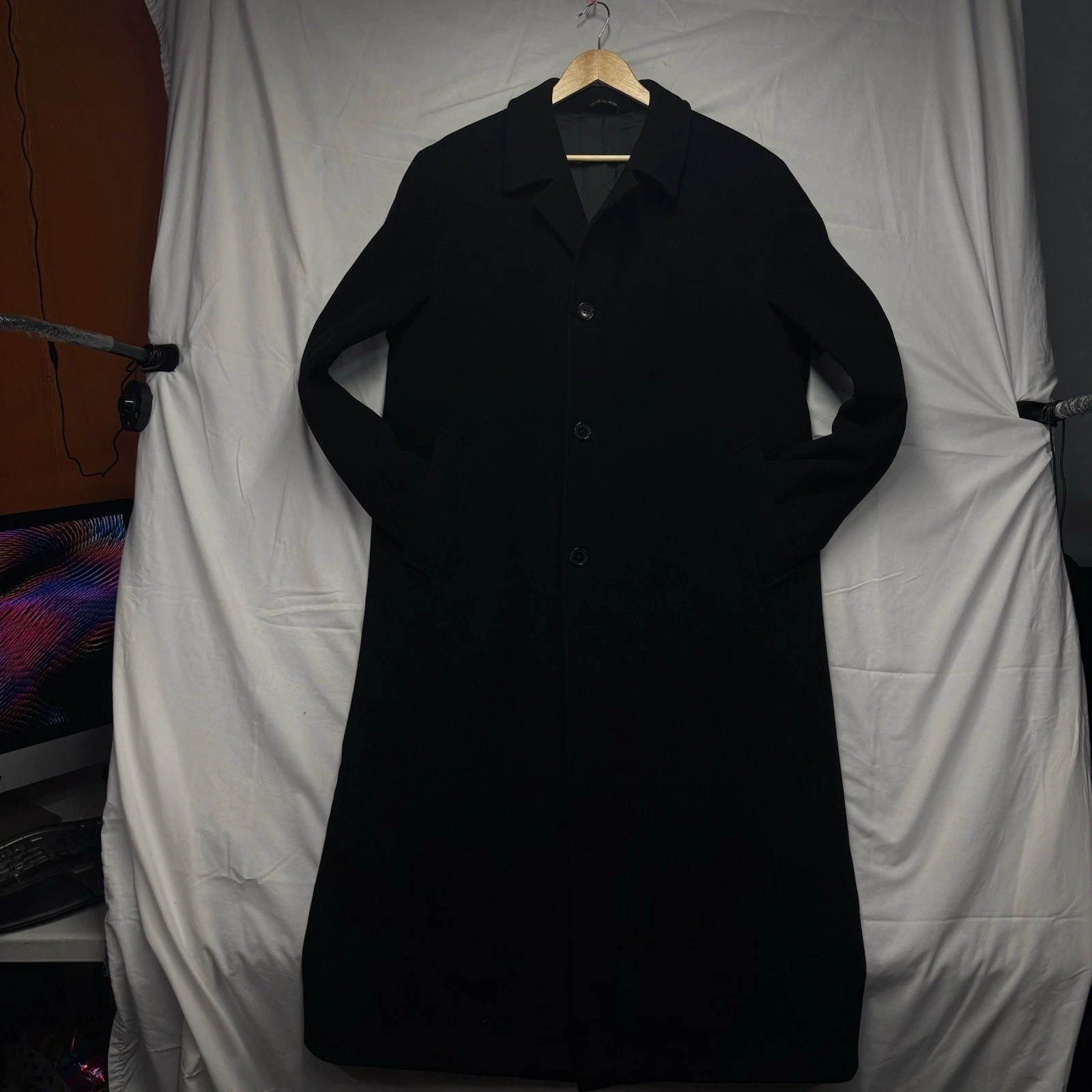 Metropolitan View Bloomingdales Mens 42L Black Wool Cashmere Overcoat Made Italy image 4