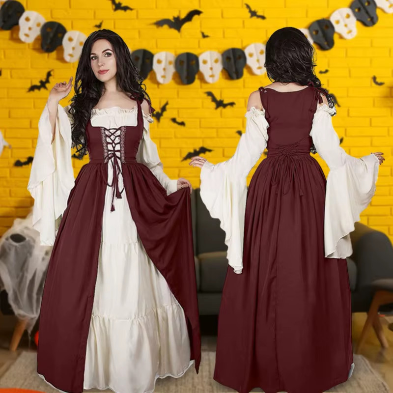 Mujeres Cosplay Vestido Medieval Vintage Rendimiento Pirata Disfraz Vestido Irlandés para