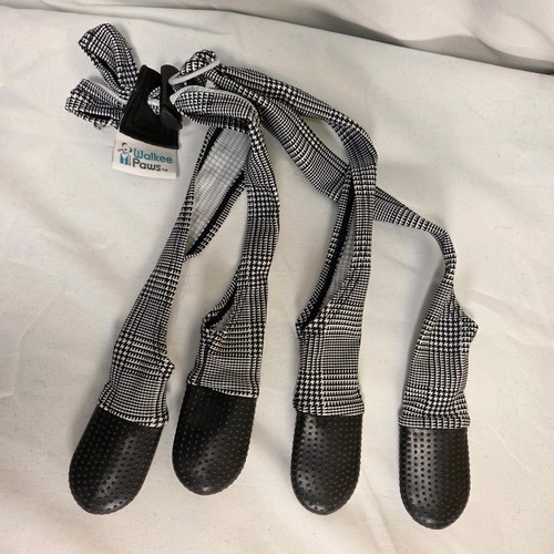 Walkee Paws Dog Boots XS Tall Waterproof Adjustable Stretch Leggings Black White
