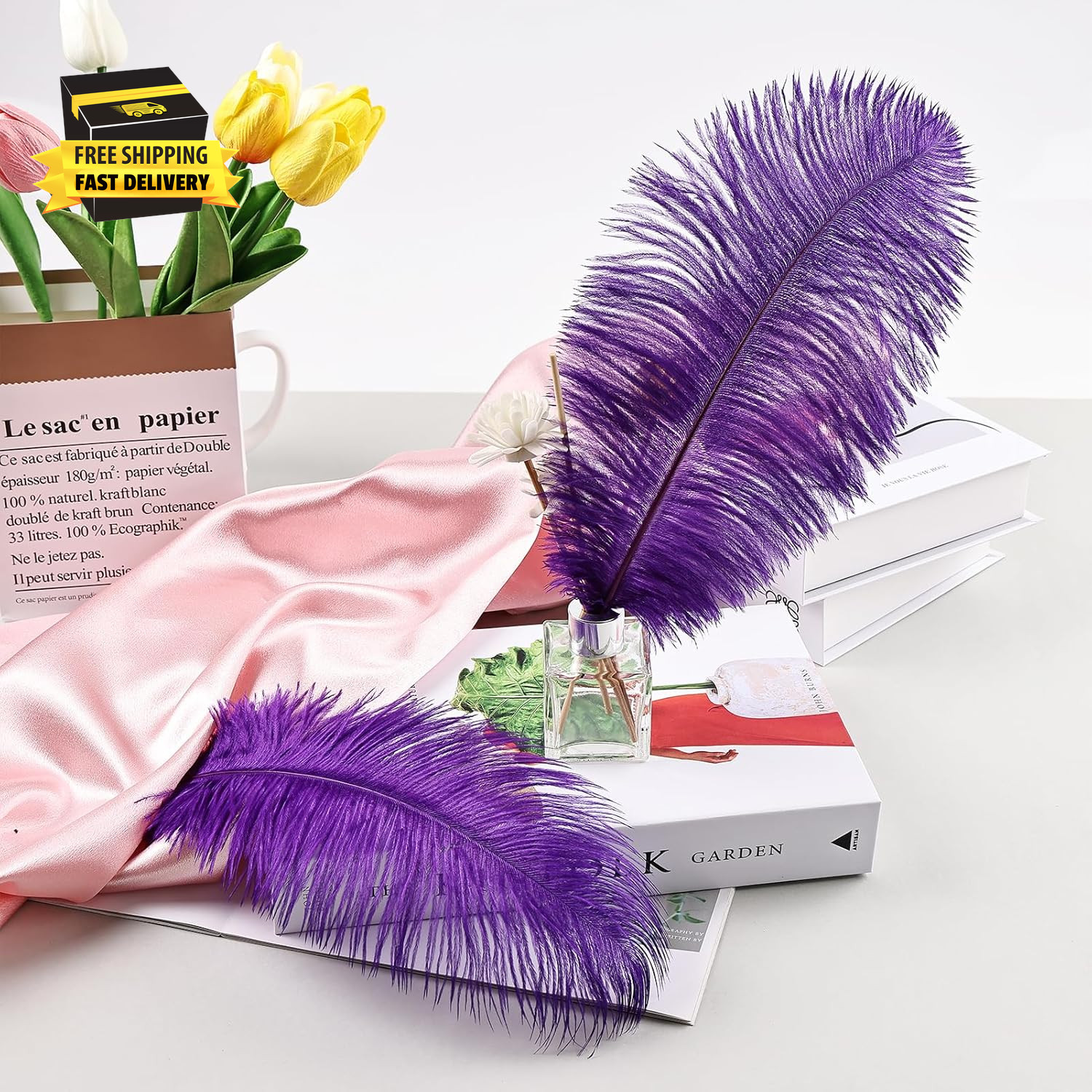 Purple Ostrich Feathers 12Pcs Natural Bulk 8-10Inch 20Cm-25Cm for Crafts Wedding