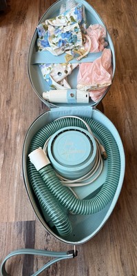 Vintage Lady Sunbeam Hair Dryer w/ Case Aqua Blue Mid Century Works