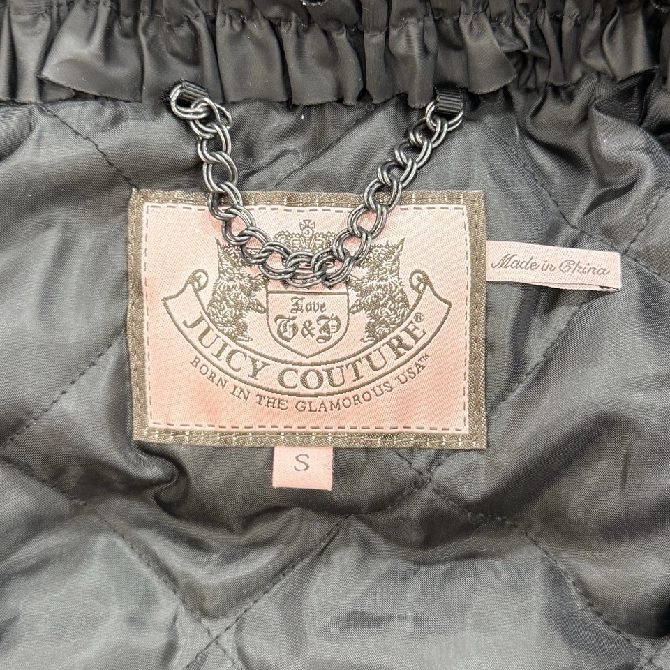 Chaleco de Plumón Juicy Couture Mujer S Y2K Extraíble Imitación Piel Capucha Terciopelo Borde Cremallera Completa Foto 2 de 4