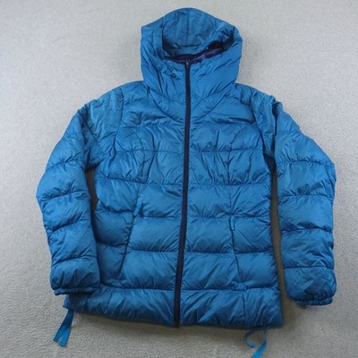 Eddie Bauer Jacket Womens Medium Blue Premium Down Puffer Hooded EB550 Quilted