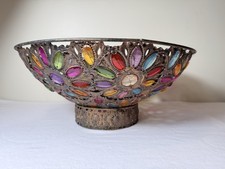 Vintage 16&rdquo; Moroccan Jeweled Centerpiece Bowl Large Bronze Filigree Boho Basket