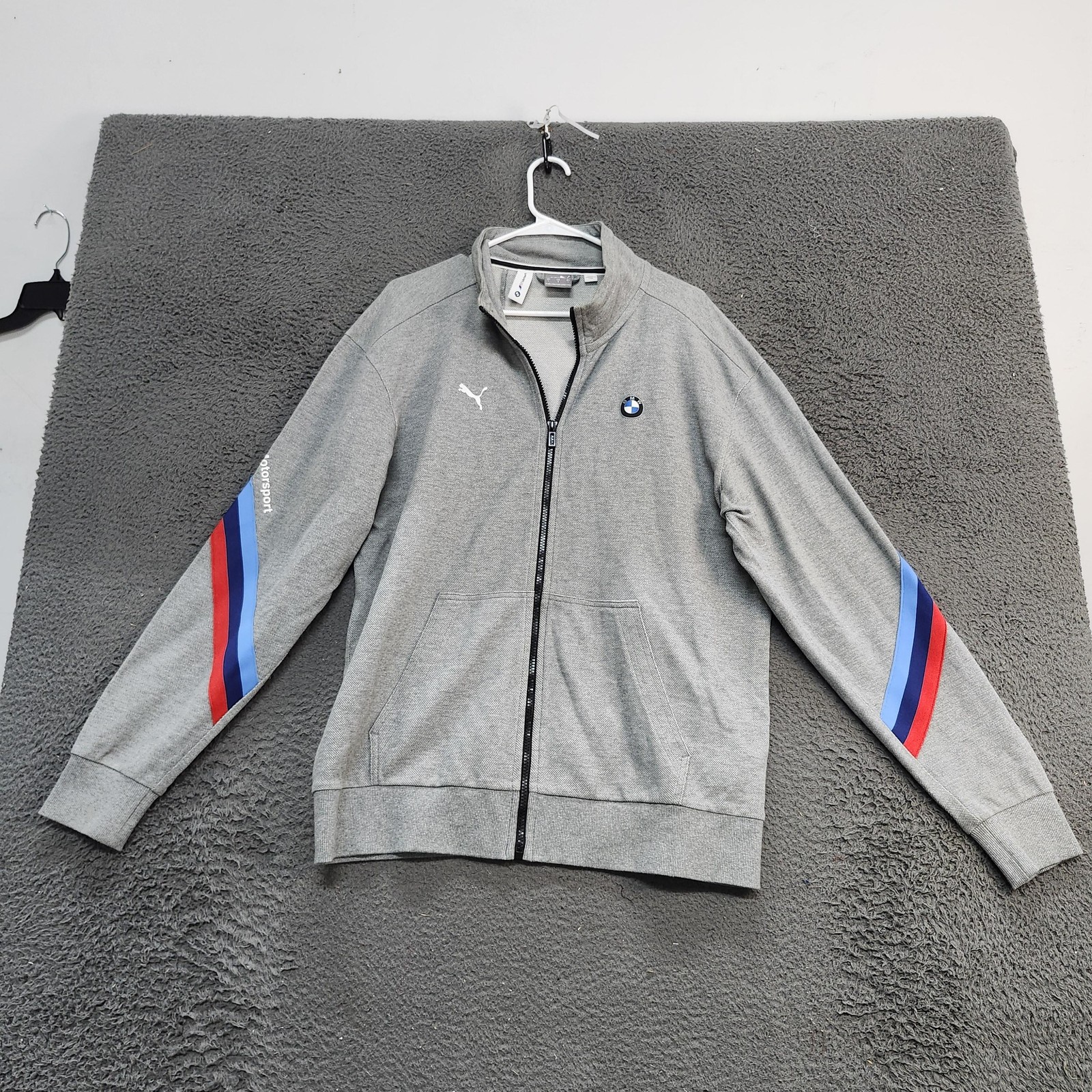 Puma BMW M Motorsport Track Jacket Mens Large Gray Full Zip Racing Stripes