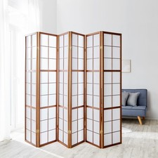 Paravent Raumteiler Holz Trennwand Shoji Sichtschutz Braun 6 teilig Homestyle4u