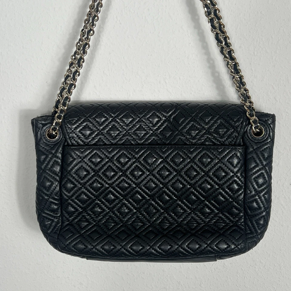 Bolso de Hombro Tory Burch Negro Acolchado Cuero Marion Solapa Cadena Foto 4 de 4