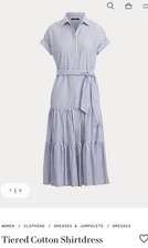 Ralph Lauren Chambray Blue Stripe  Tiered Cotton Midi Shirtdress Dress Sz 4 LKNU