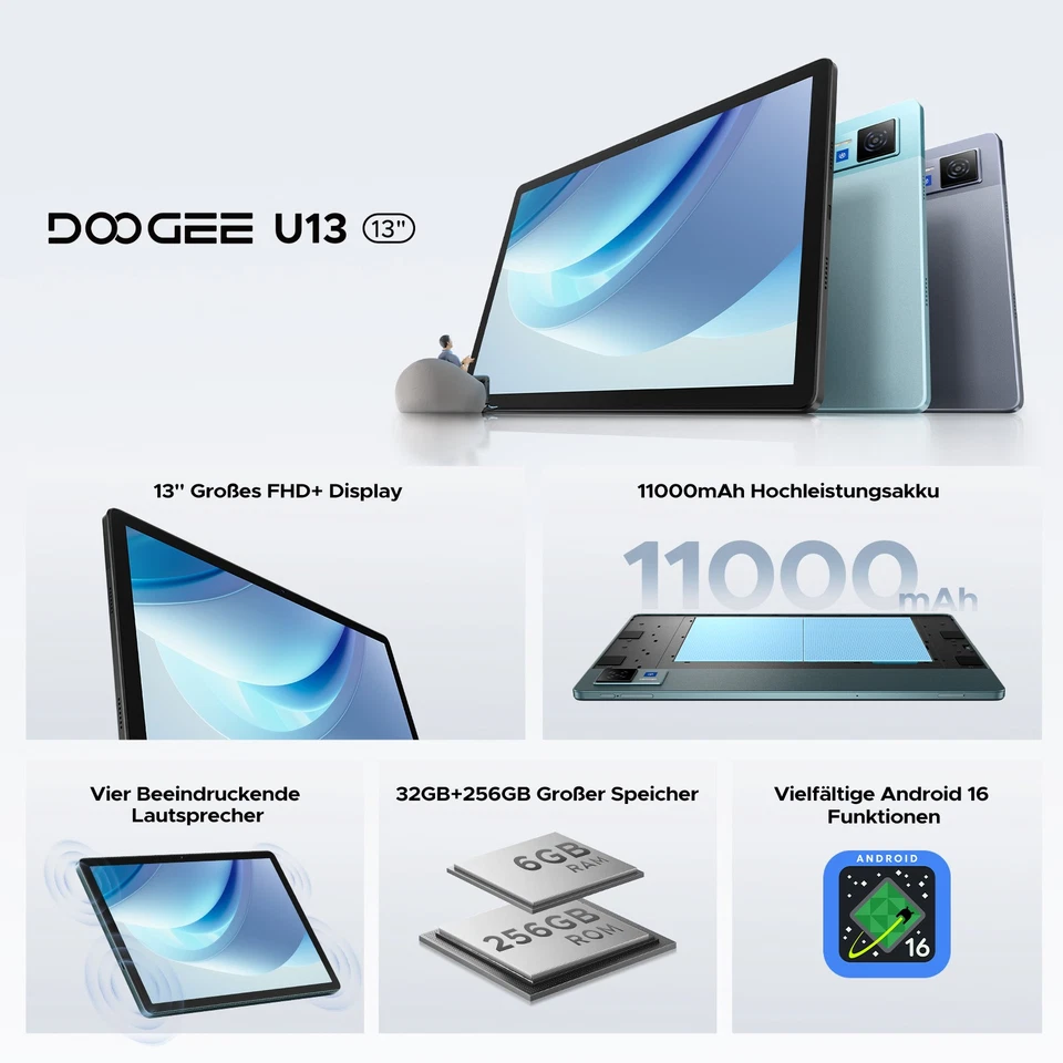2025 Neu DOOGEE U11/U12/U13 Android 16 Tablet 32GB+256GB 11000mAh Gaming Tablet - Bild 2 von 4