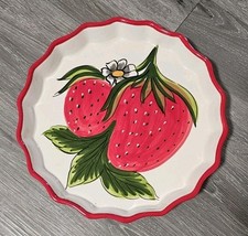 11" Ceramic Strawberry Pie Baking Dish Ceramicas Anoru Scallop Edge