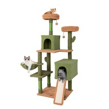 63" Cactus Cat Tree for Indoor Cats w/Sisal Scratching Posts  Ladder Basket Bed
