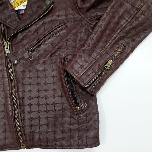 SCHOTT NYC PERFECTO VIntage Leather Biker Jacket Embroidery Quilt Maroon S - Picture 2 of 13