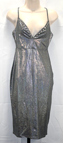 Aotasely silber glänzendes holografisches ärmelloses Kleid neu mit Etikett Größe S