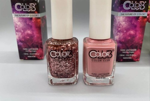 4Color Club Dusty Rose Pink & Glitter Set Of 2 Nail Polish Lacquer 15 mL ea NIB! - Picture 2 of 4
