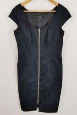 NINE WEST Black Dress 6 Black,  Cap Sleeve. Front Exposed Zipper Pockets