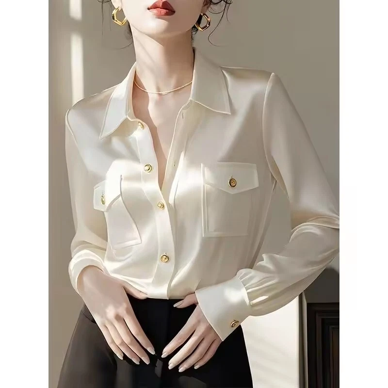 White Long Sleeve Blouse All-match Temperament Shirt Tops Office Women Clothing - 第 1 张/共 6 张