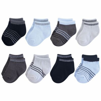 Hudson Baby No Show Socks, 8-Pack, Black and Blue