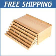 Stylish Beech Wood Art Storage Box with 6 Compartmentalized Drawers for Supplies
