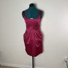 Juniors Sz 5 Satin Tank Mini Hot Pink rosette sash detail Homecoming dress