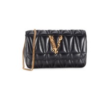 Versace Black Handbag, Leather Purse, Gold Monogram Authentic