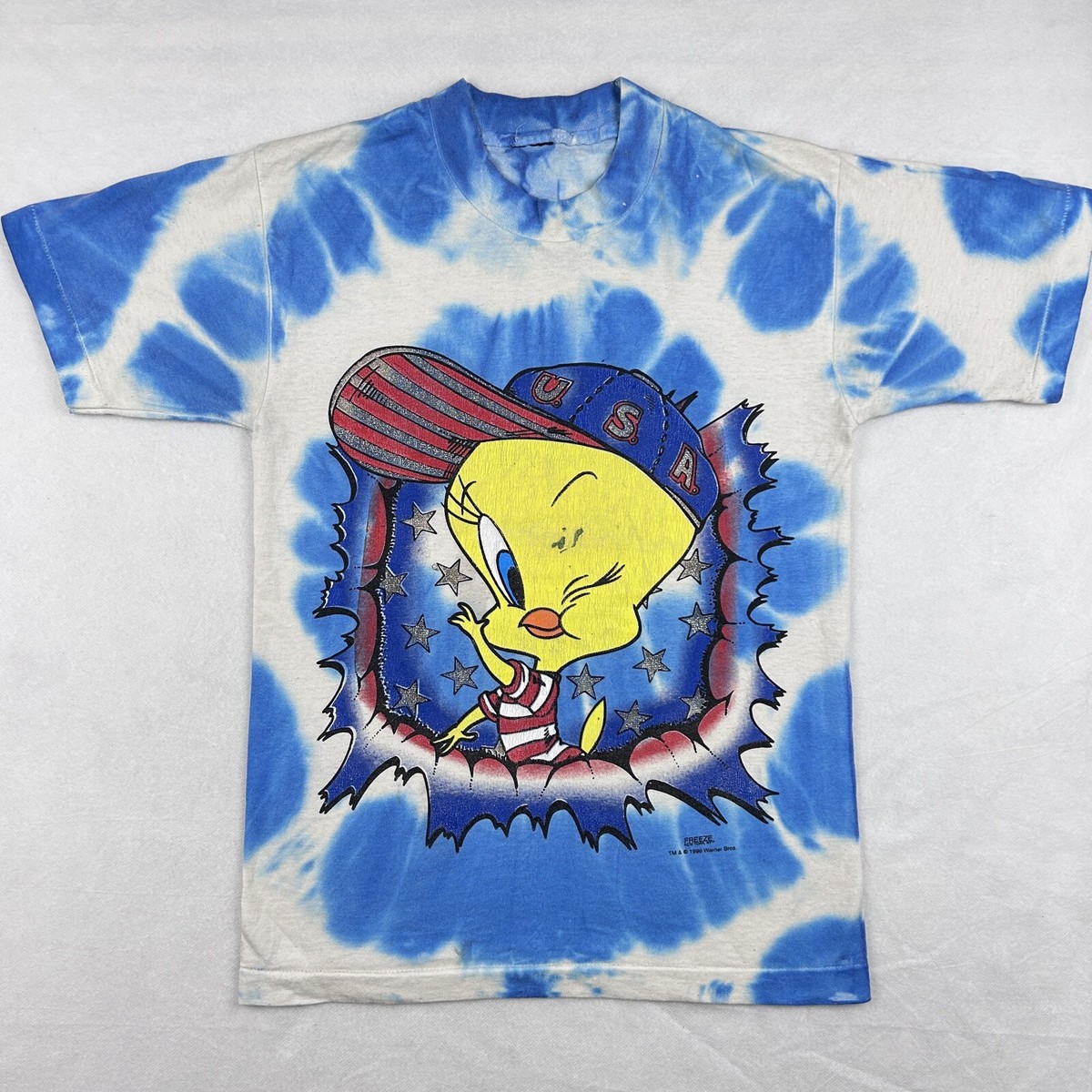 vtg 90s FREEZE TWEETY LOONEY TUNES TIE-DYE T-Shirt XS cartoon