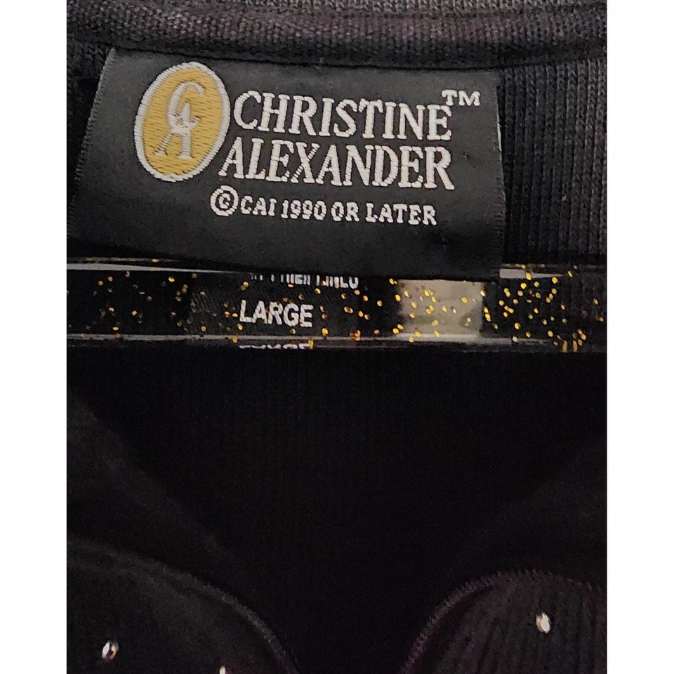 Christine Alexander 100% Cotton Black Pullover Half Zip Sweater Sparkle Mature - Image 2 of 4