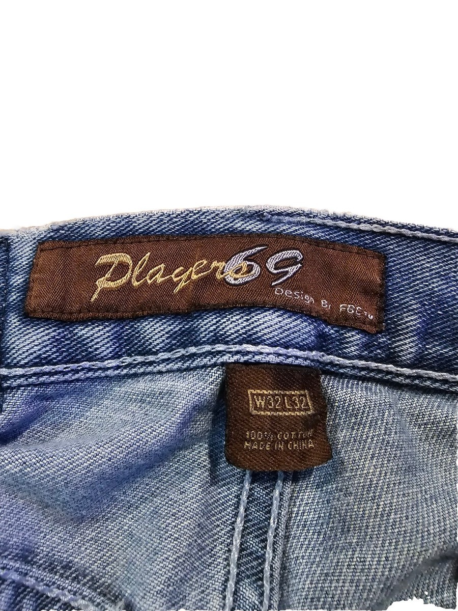 Vintage Y2K Players 69 Blue BAGGIE Pants Sz 32 32x32 SKATER