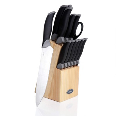 Oster Lingbergh 14 Piece Stainless Steel Cutlery Knife Set w Pine Wood Block