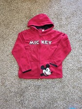 Vtg Disney Red Mickey Mouse Fleece Full Zip Hooded Jacket