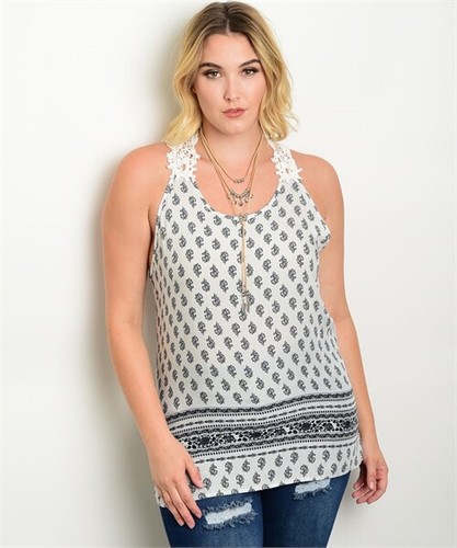 Womens Plus Size Black and White Top 2XL Lace Accent Sleeveless - 第 1/1 張圖片