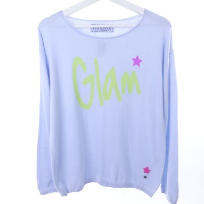 FROGBOX Pullover Strick Knit Print Glam Stars Hellblau Gr. 36 S