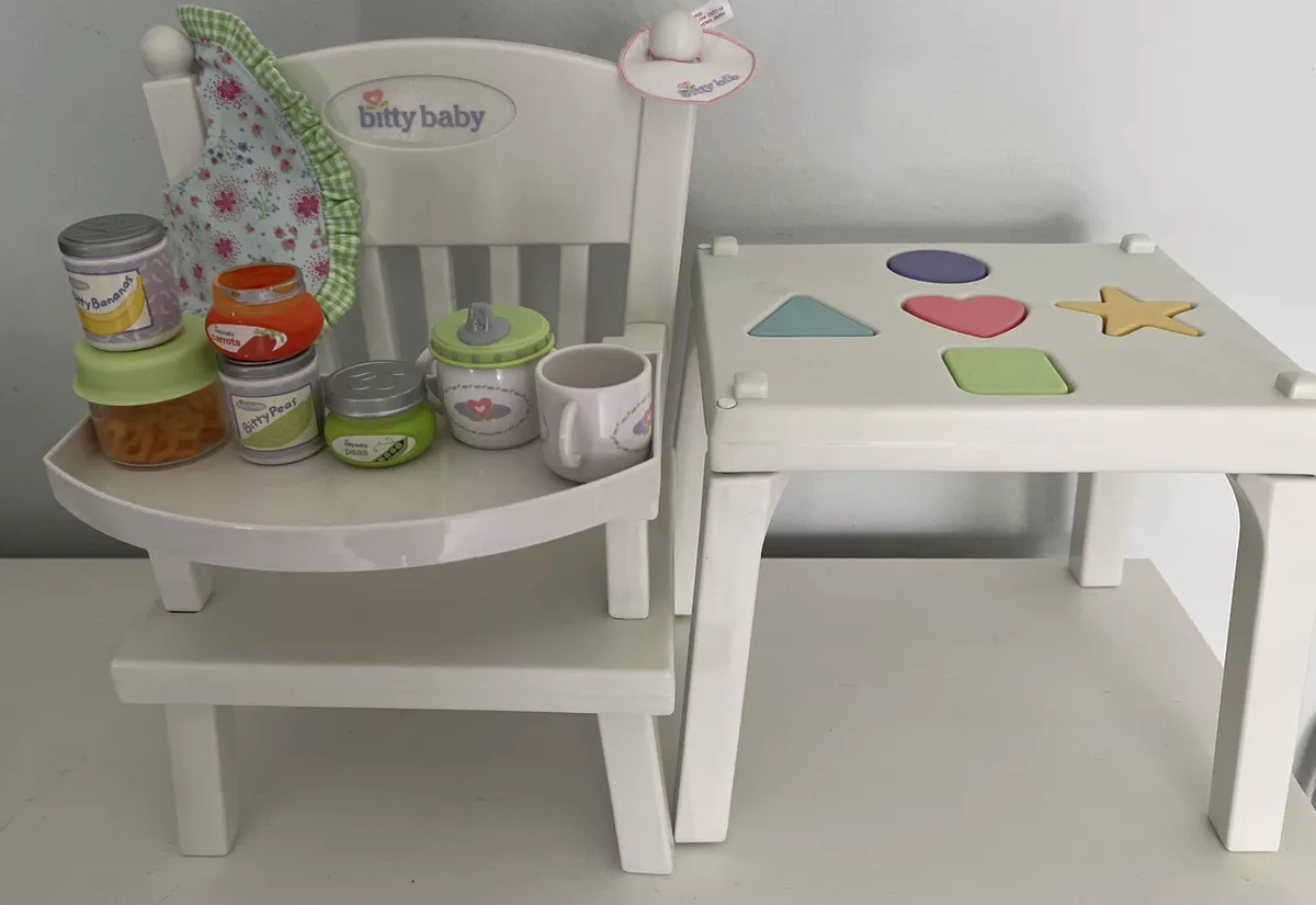 American Girl Bitty Baby High Chair Shapes Complete Bib Lunch Cup