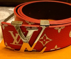 supreme louis v belt 2017 LOUIS VUITTON X SUPREME MONOGRAM WHITE & RED Box Logo BELT Leather 95/38 | eBay