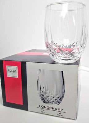 Eclat Longchamp Cristal Darques Paris Round Glasses Cups Made in USA 10oz 4 PCS