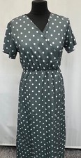 Green White Spot Faux Wrap Dress Size M UK 10 Short Sleeve