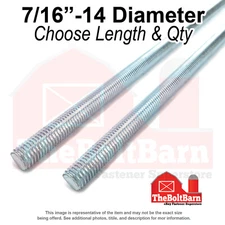 7/16"-14 Fully Threaded Rod Coarse Thread Zinc Clear (Choose Length & Qty)