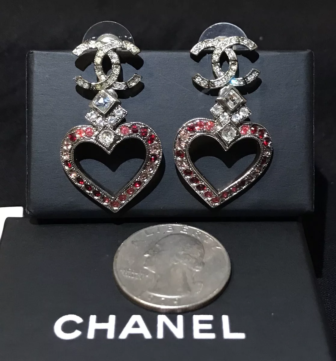 Chanel CC Crystal Teardrop Silver Tone Earrings Chanel