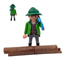Playmobil figure lumberjack green hat saw trunk forest farm