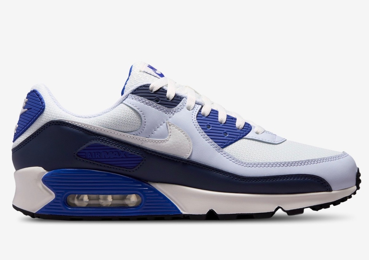 Men’s Nike Air Max 90 Shoe-White/Pure Platinum/Blue/Light Blue/Black — product photo 6 of 7