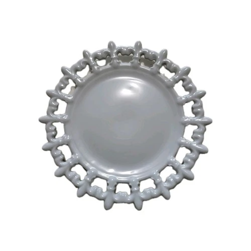 Vintage Westmoreland Milk Glass Plate Fleur-de-Lis Lace Edge Reticulated 9”