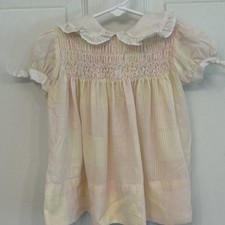 VTG Polly Flinders Infant Girls Pastel Striped Smocked Dress Flowers 18 Months