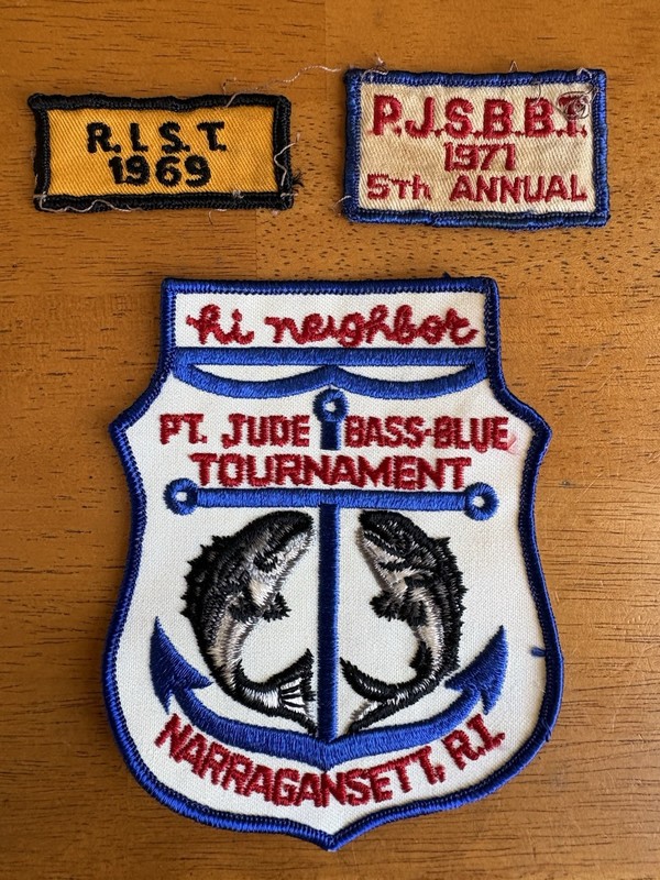 Narragansett Beer 1960s / 1970s Pt. Jude Bass-Blue Tournament + 2 Bass Patches