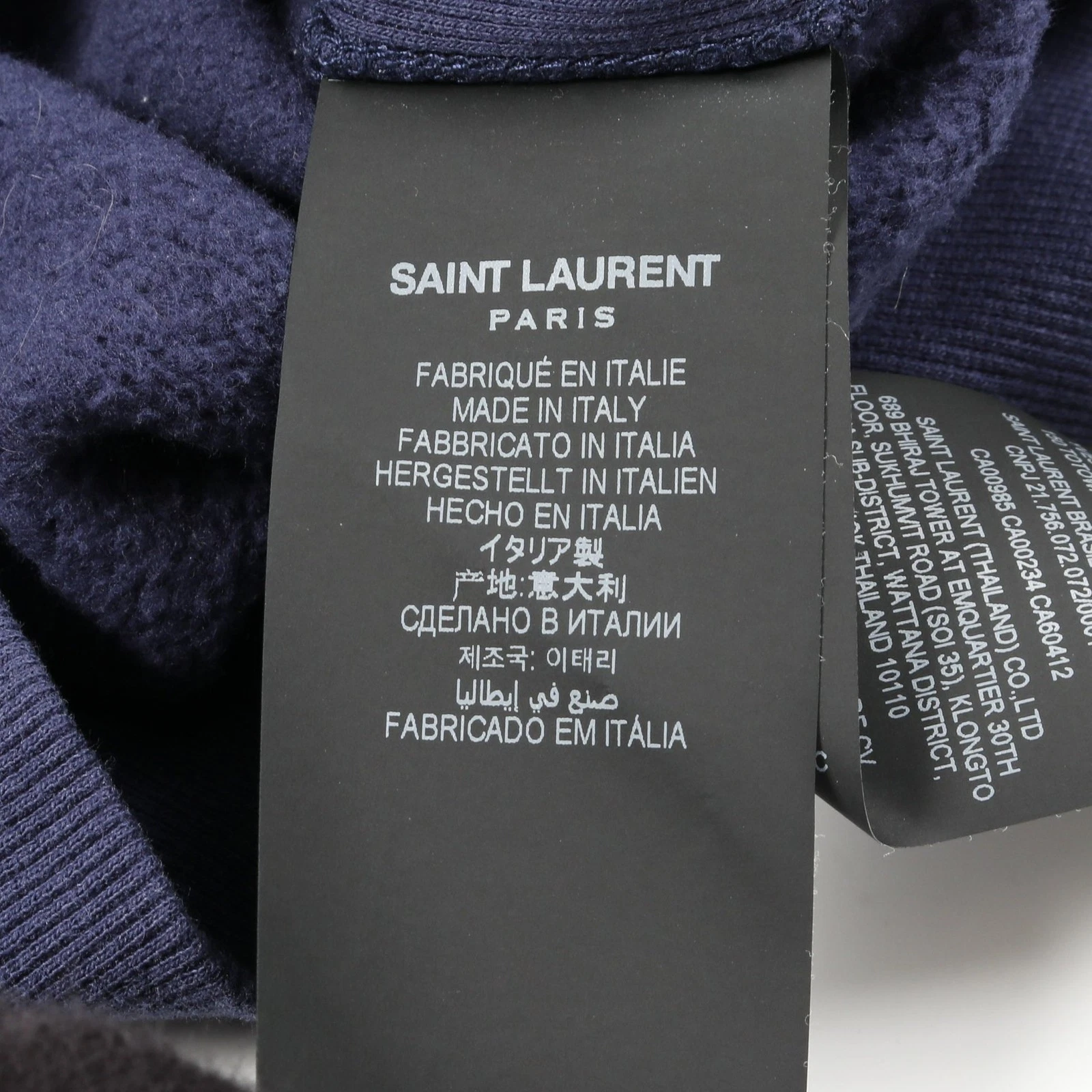SAINT LAURENT (YSL) 【Tops】SAINT LAURENT PARIS Felpa con cappuccio e zip stampa logo cotone navy