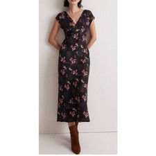 NWOT Madewell Wide V-Neck Midi Dress Floral Black Size 2