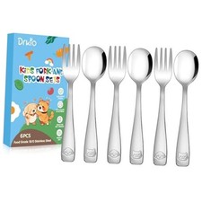 Stainless Steel Toddler Utensils Set - 6 Pieces Kidsware Set Children Silver